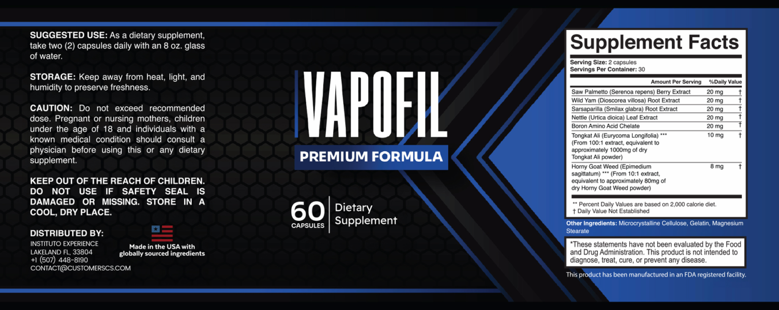 VapoFil supplement label